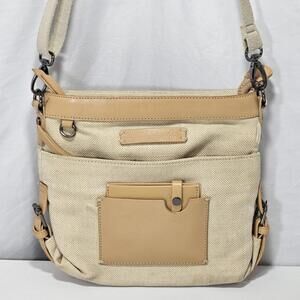Sherpani Crossbody Shoulder Bag Leather and Woven Canvas Purse With Wallet